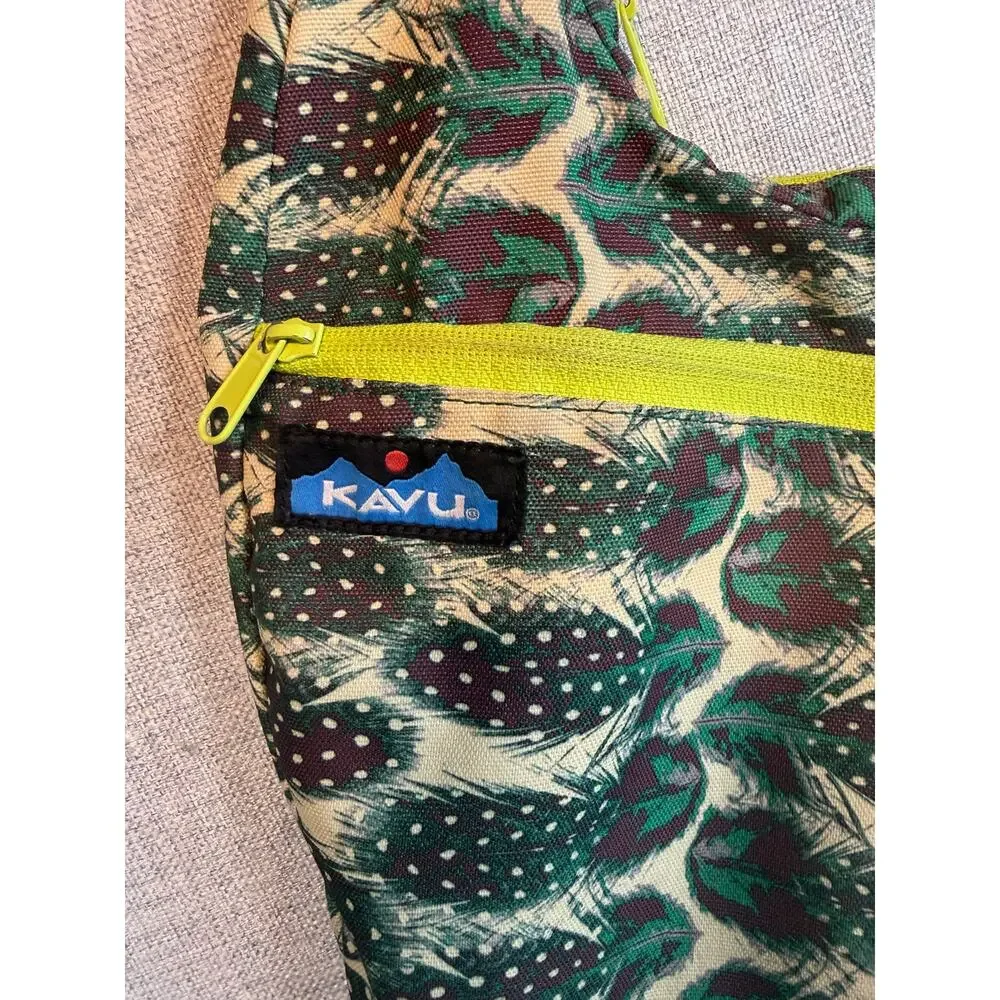 KAVU Sydney Satchel Feather Print Crossbody Bag Lime Green Y2K